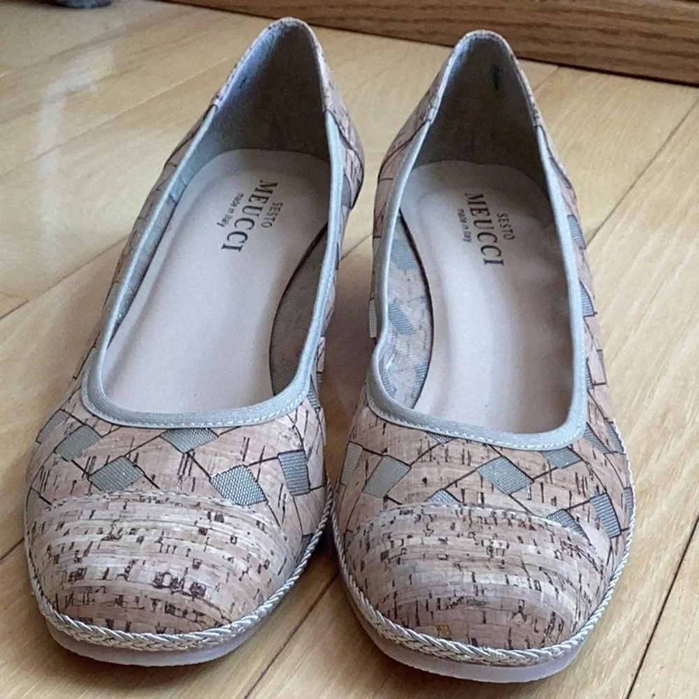 Sesto Meucci made in Italy Mabyn Cork Patterned Wedges. Women’s size 9